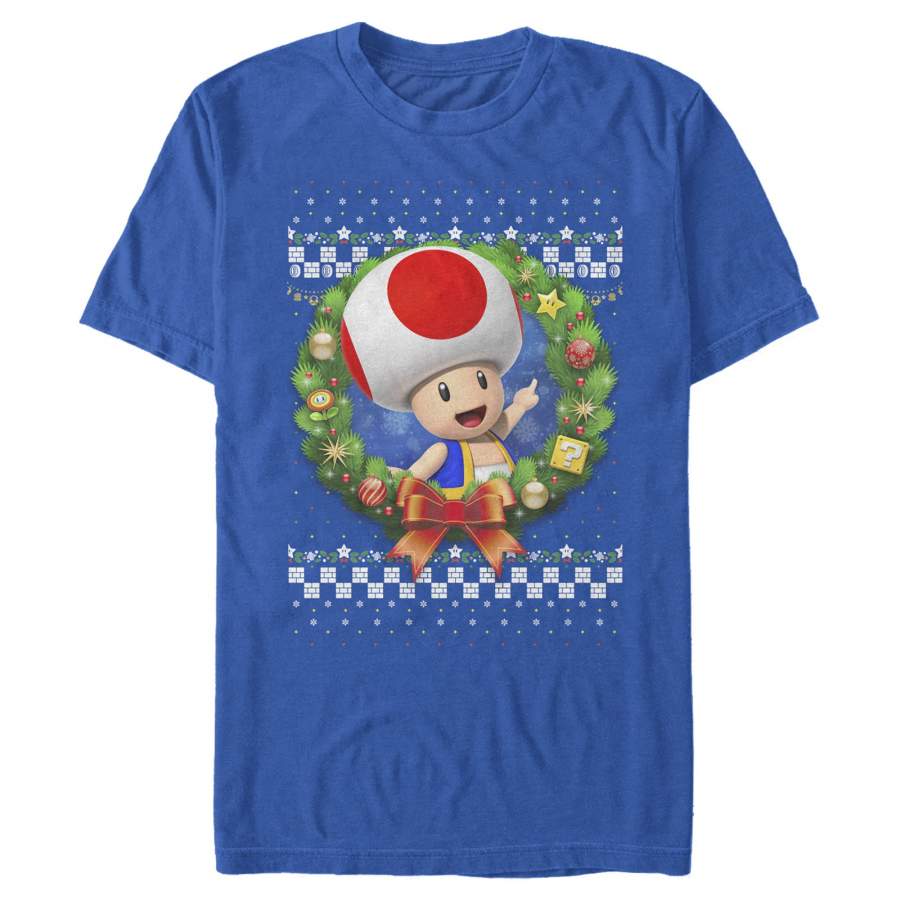 Nintendo Men’s Christmas Toad Wreath  T Shirt