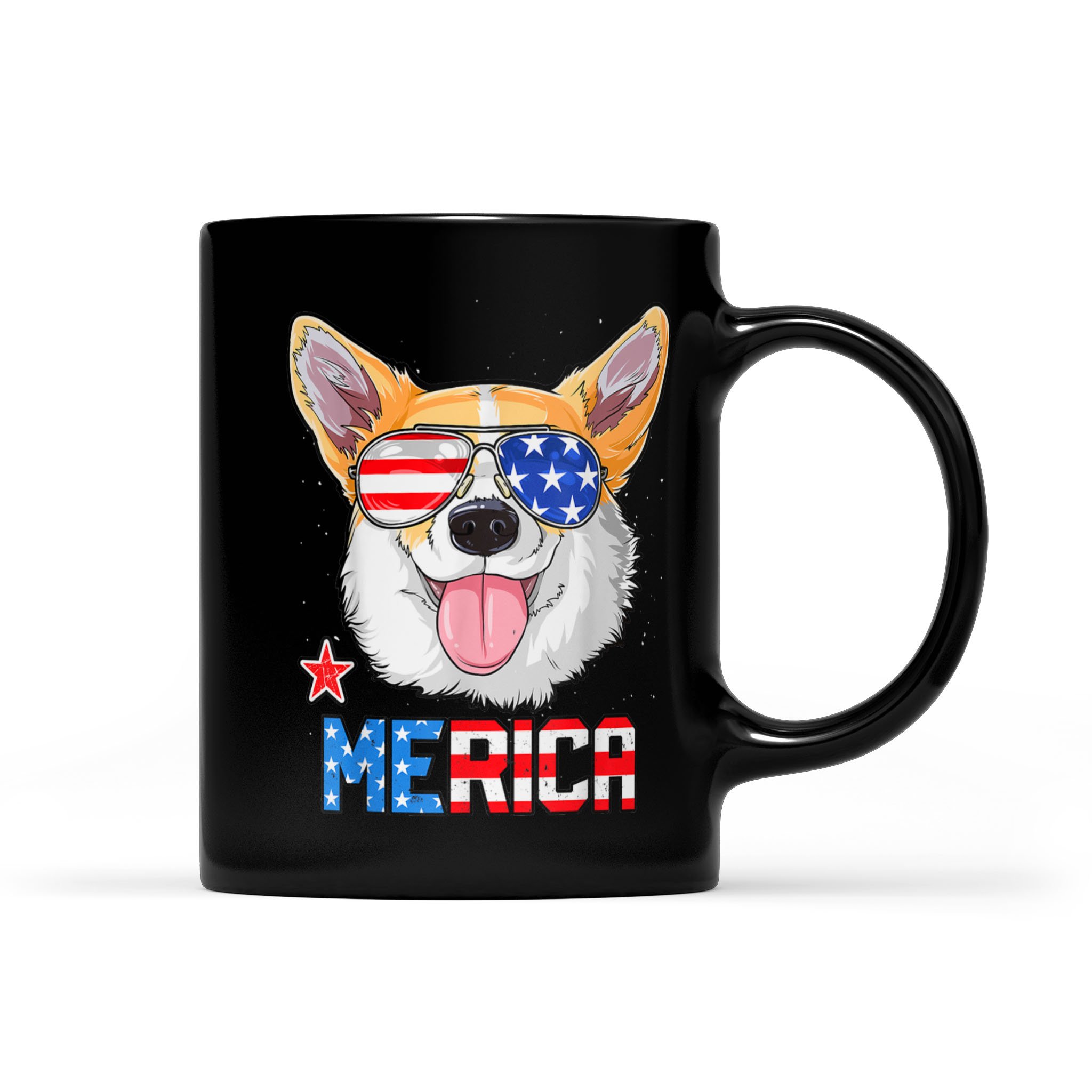 Corgi Merica 4th of July Dog Puppy USA Flag – Black Mug