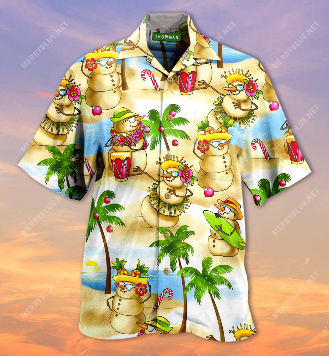 Snowman And Hawaiian Trip Short Sleeve Shirt Ha79265