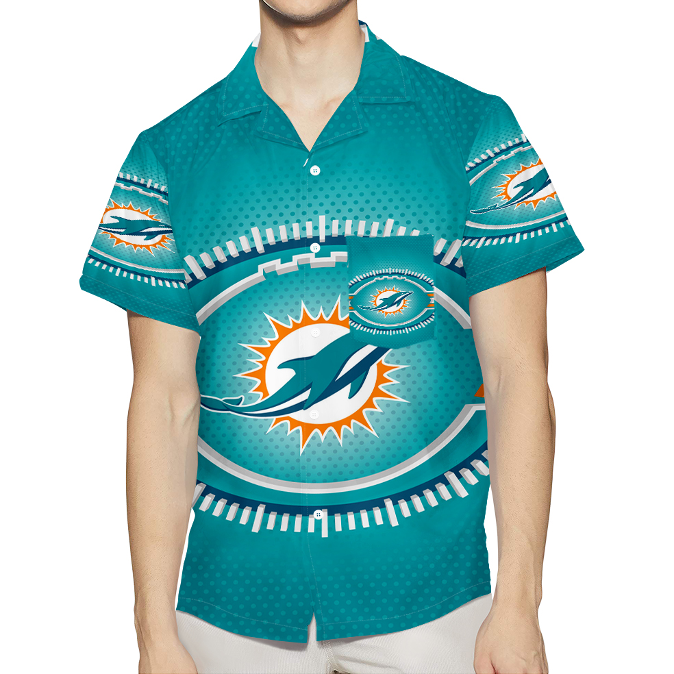 Miami Dolphins Logo Art Illustration 3D All Over Print Summer Beach Hawaiian Shirt With Pocket