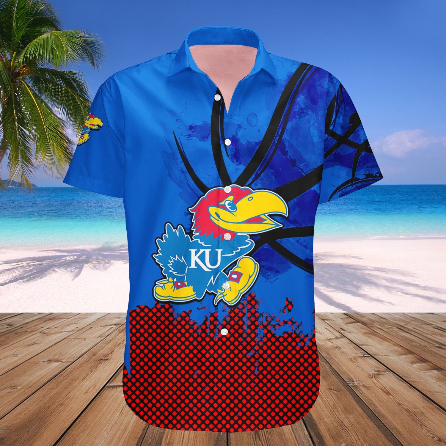 Kansas Jayhawks Hawaii Shirt Basketball Net Grunge Pattern – NCCA