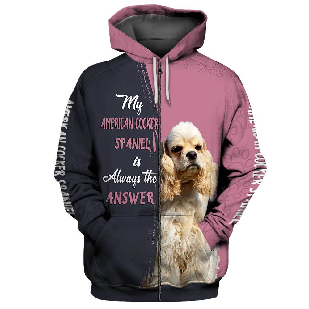 American Cocker Spaniel Answer 3D Full Printing Zip Hoodie