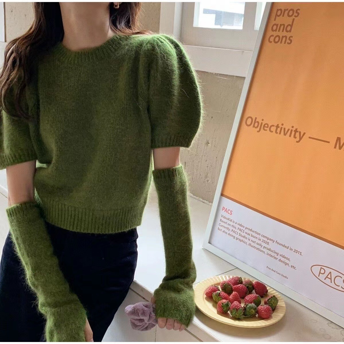 2022 Autumn Winter New Puff Sleeve Knitted Sweater Women with Oversleeve Two-piece Set Korean Style Elegant Vintage Pull Femme alx