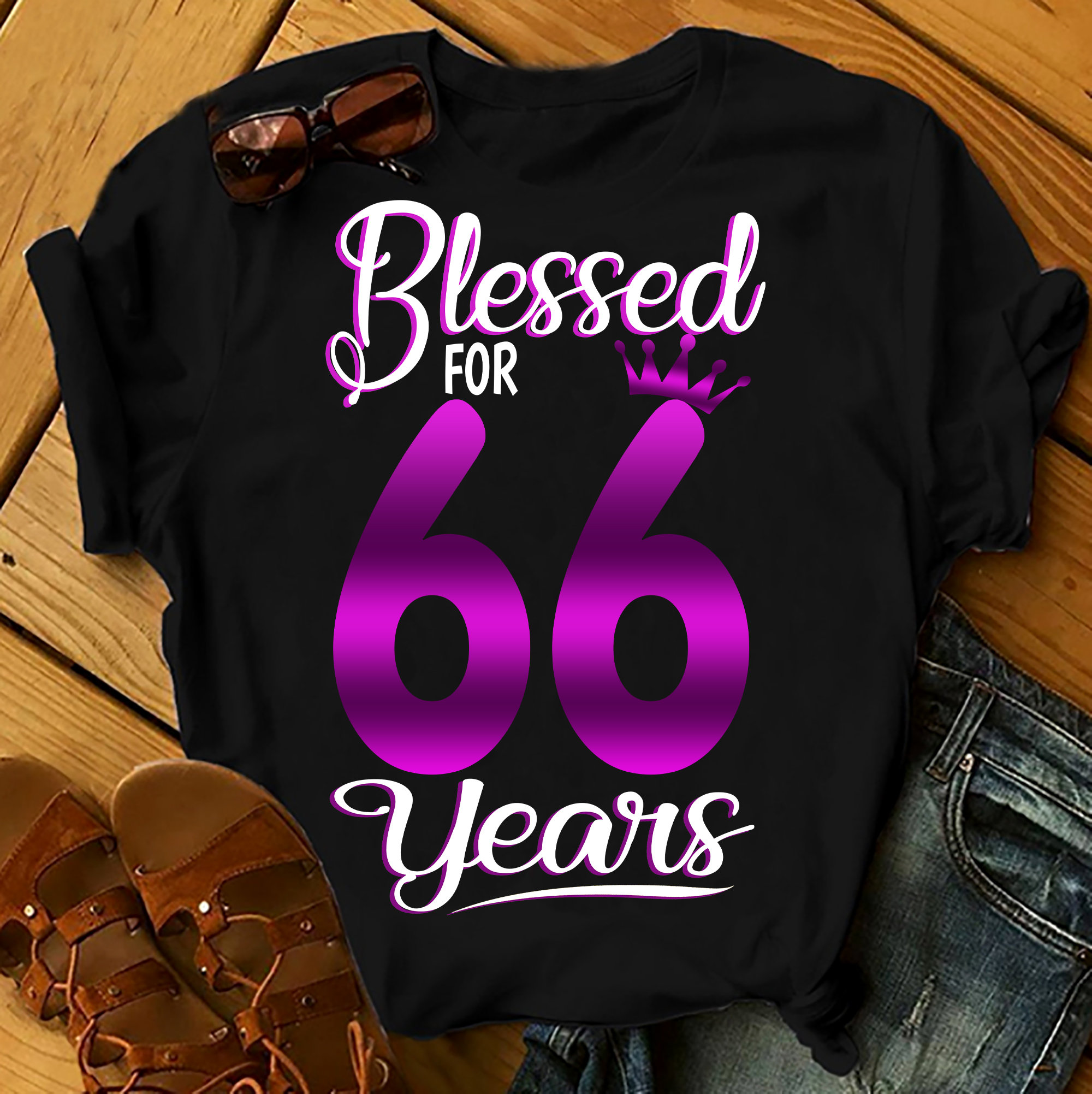 Blessed For 66 Years – Shirts Women, Birthday T Shirts, Summer Tops, Beach T Shirts