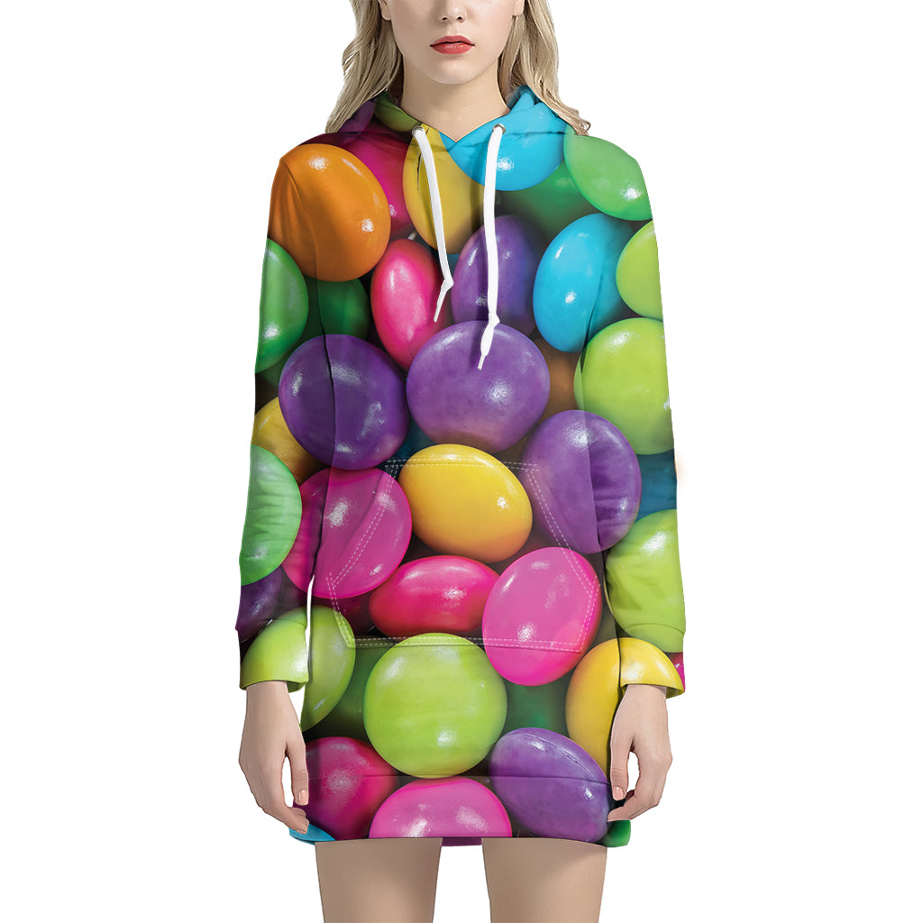 Colorful Chocolate Candy Print Women’S Pullover Hoodie Dress