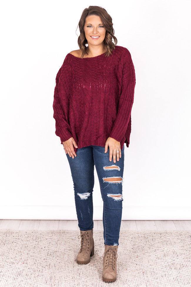 Alone With You Burgundy Cable Knit Sweater