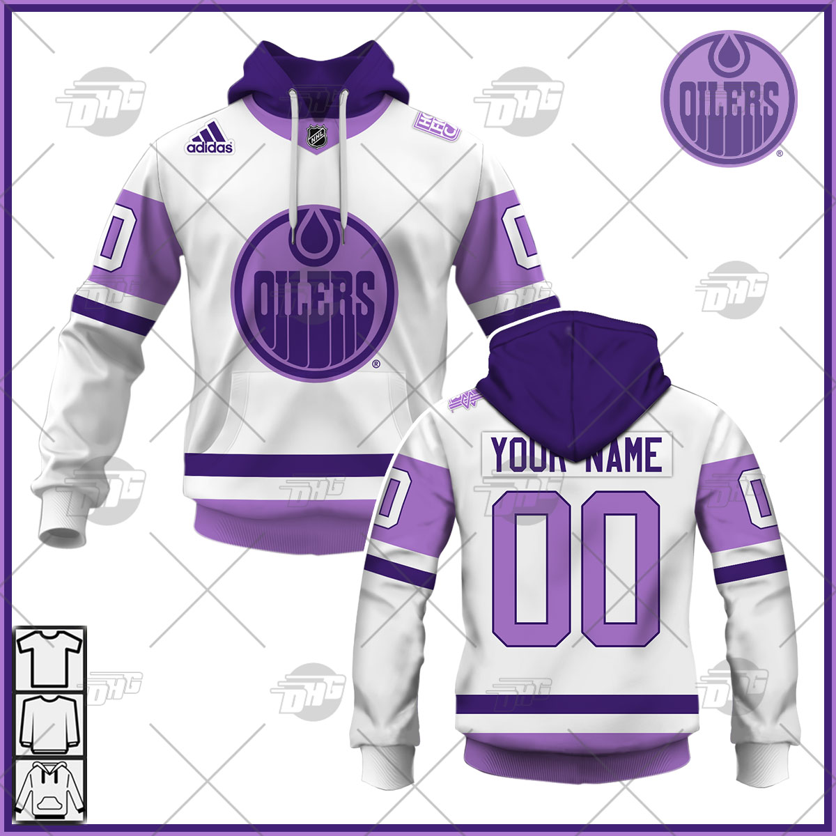 Personalized Jersey Edmonton Oilers Whitepurple Hockey Fights Primegreen Custom Jersey Personalize Hoodie