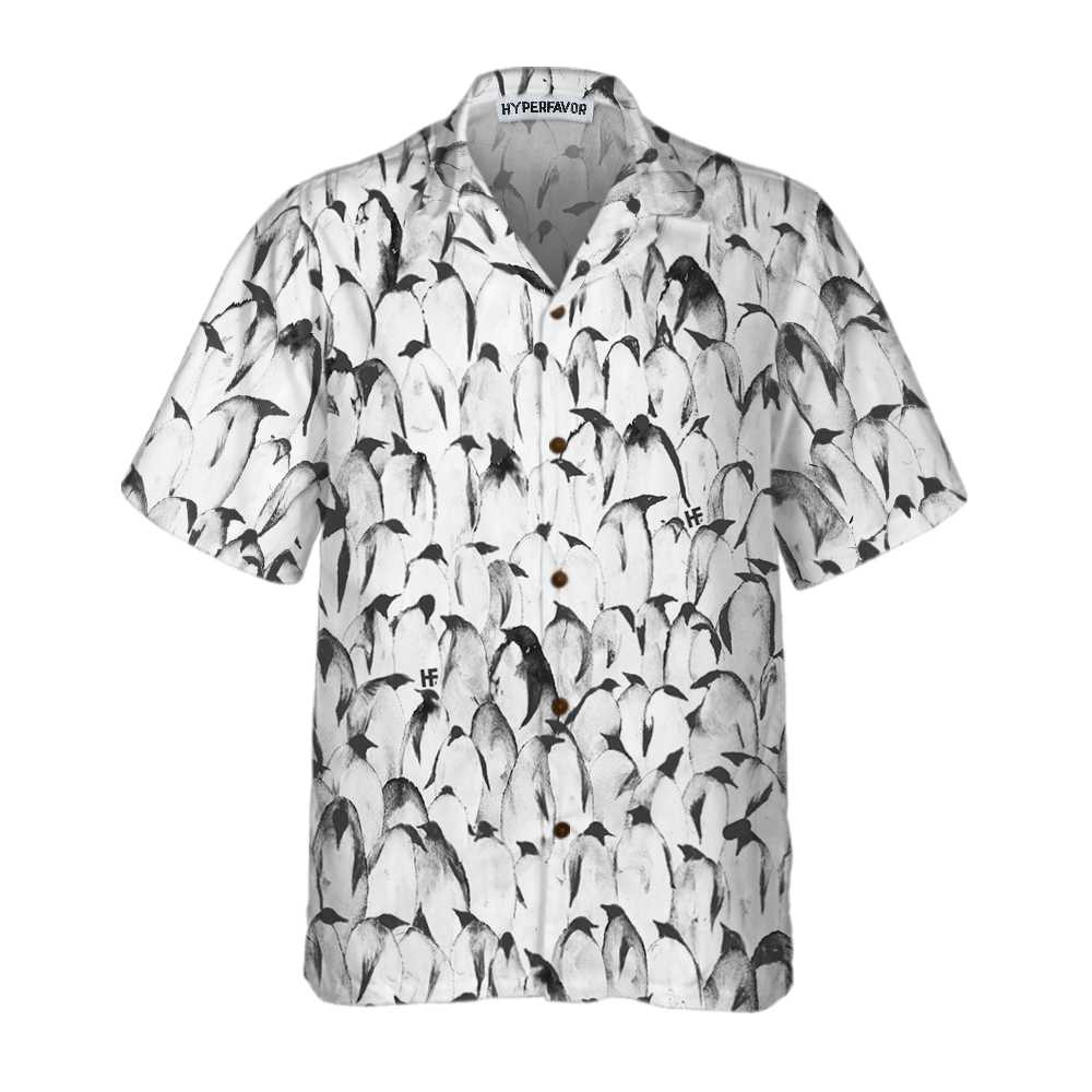 Crowd Penguin Seamless Pattern Penguin Hawaiian Shirt, Cool Penguin Shirt For Men, Penguin Themed Gift Idea