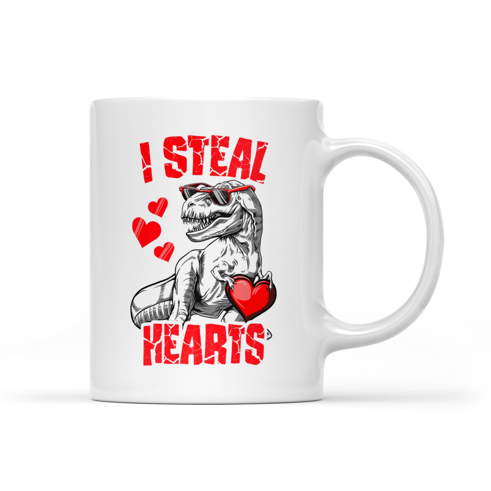 Valentine’s Day Dinosaur TRex Lover I Steal Hearts Premium – White Mug