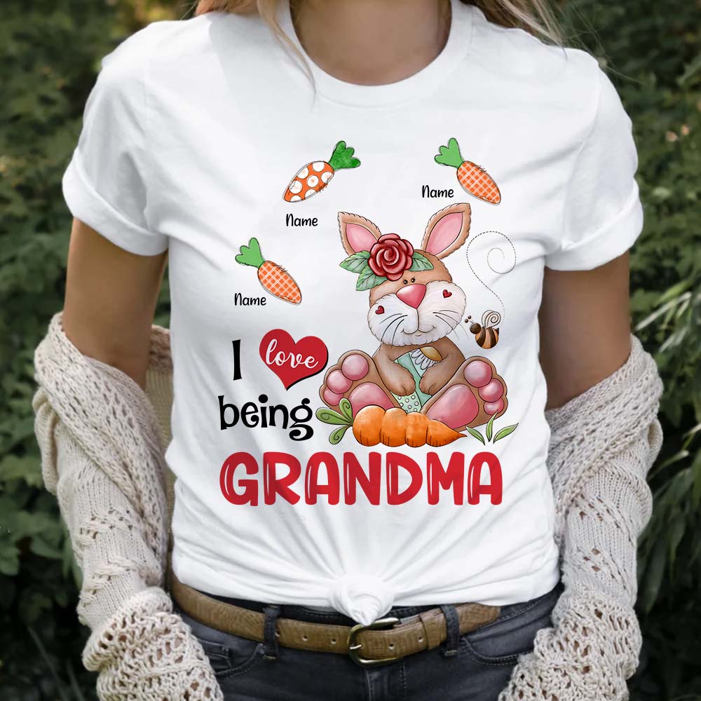 Personalized I Love Being Grandma Adorable Bunny And Carrots Easter Shirt For Grandma Hn98 Trhn