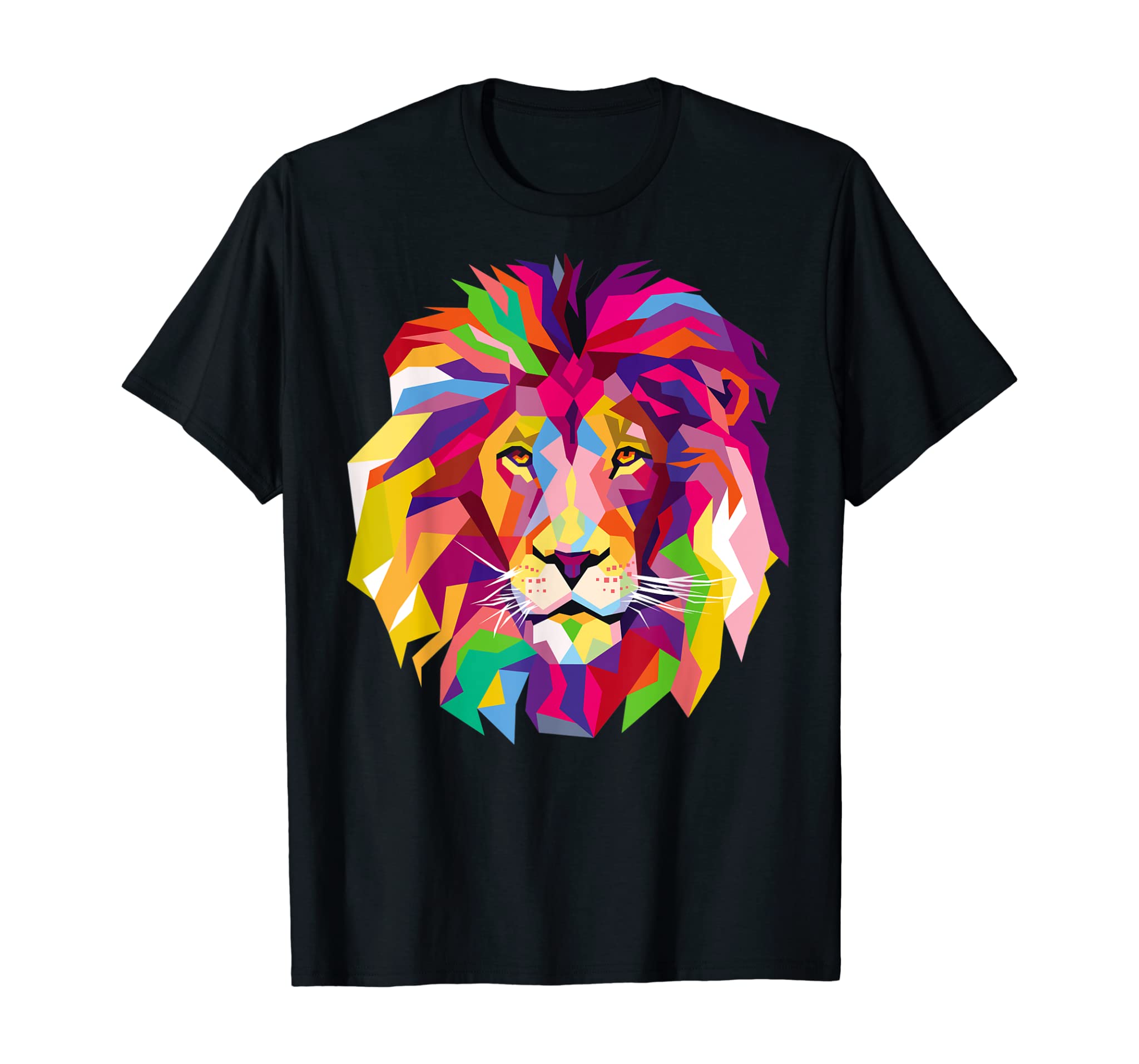 Elegant, Cool Lion Head Design with Bright Colorful T-Shirt