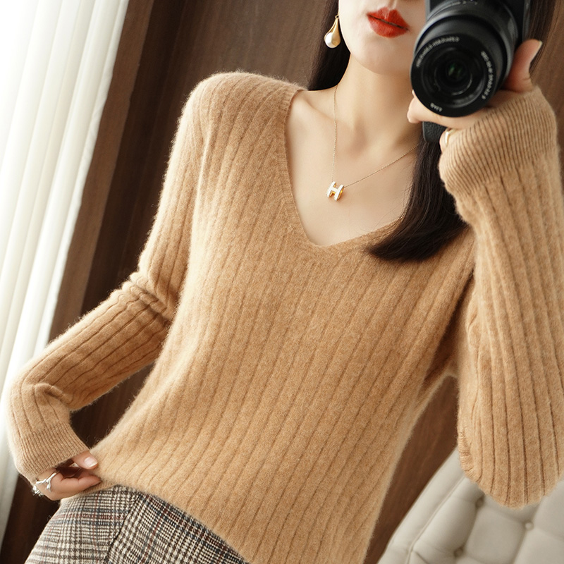 Women Cashmere Sweater Autumn Winter V-neck Knitwear Long Sleeve Loose Cashmere Sweater Pullovers Jumper Knitted Tops alx