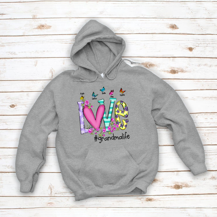 Love Grandma Flower Butterfly Hoodie