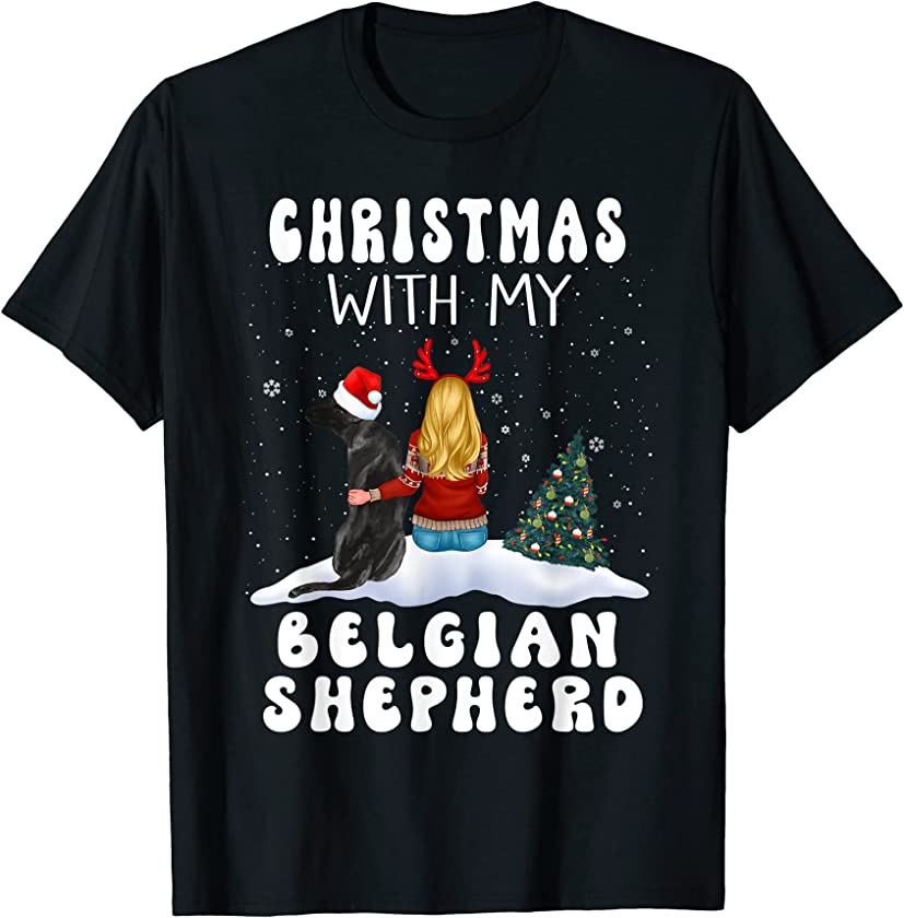 Christmas With My Belgian Shepherd Dog Puppy Funny Xmas T-Shirt