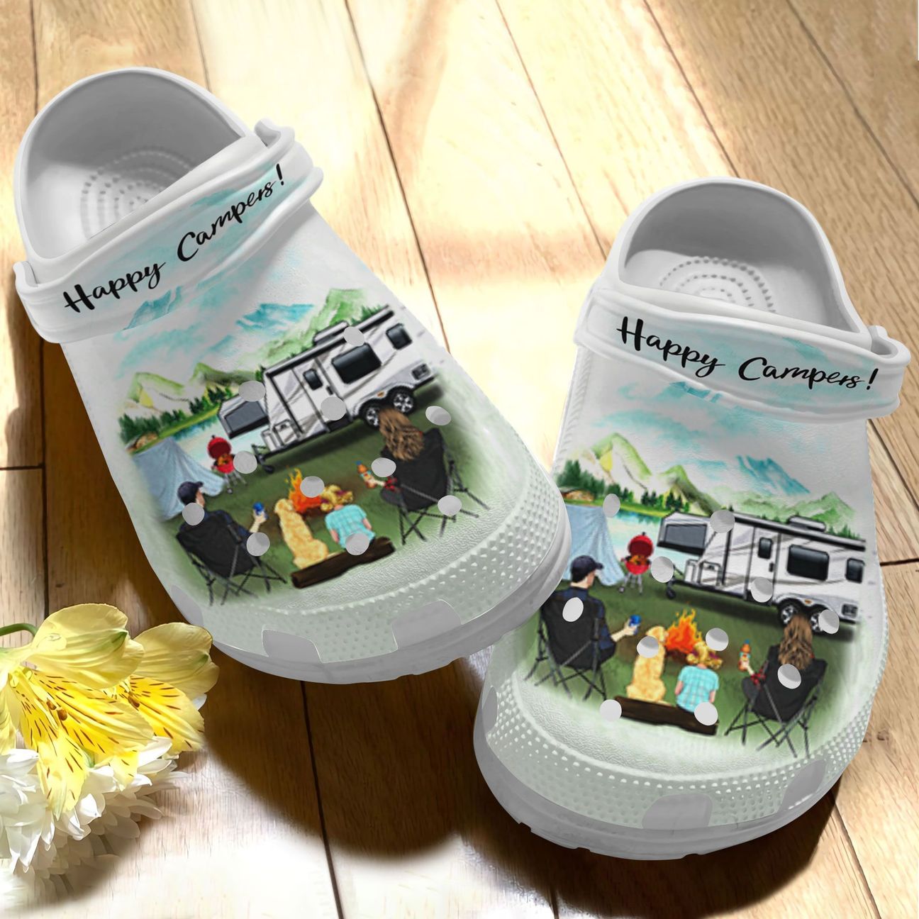 Camping Personalize Clog, Custom Name, Text, Fashion Style For Women, Men, Kid, Print 3D Happy Campers Family