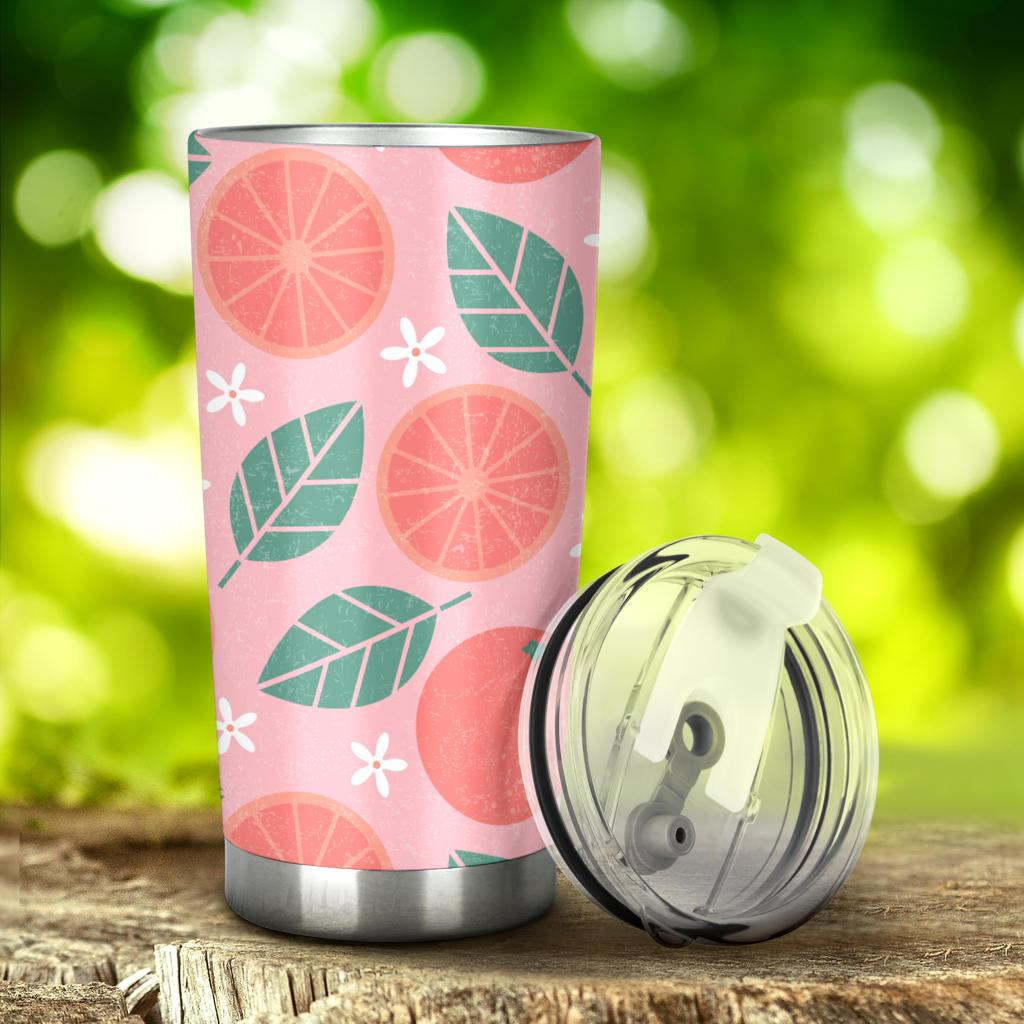 Grapefruit Leaves Flower Pink Background Tumbler