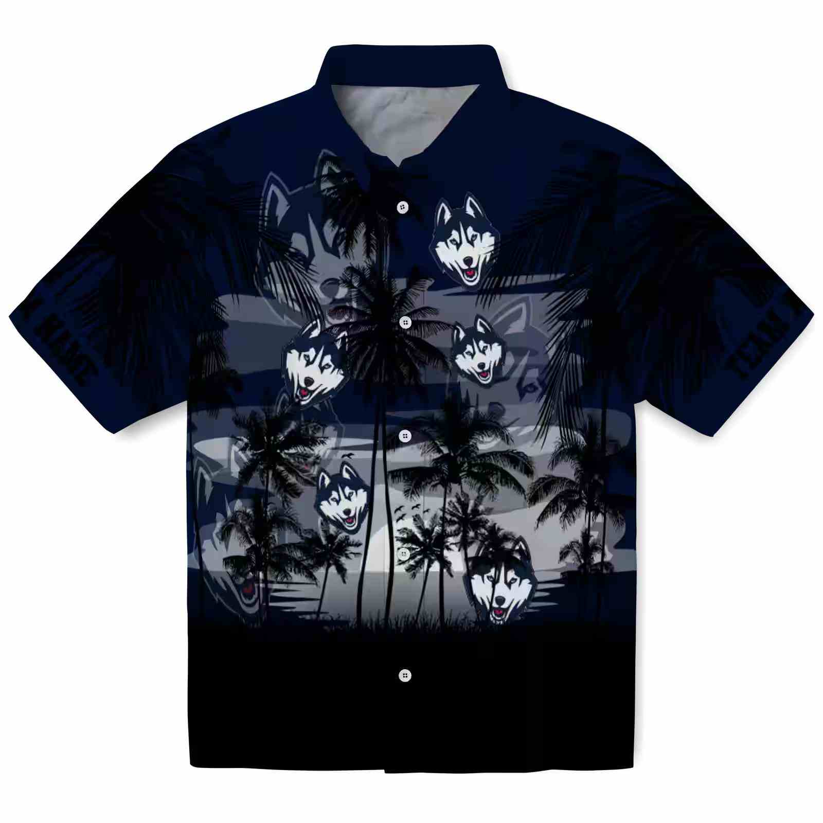 Custom Uconn Huskies Sunset Scene Blue Black Hawaiian Shirt