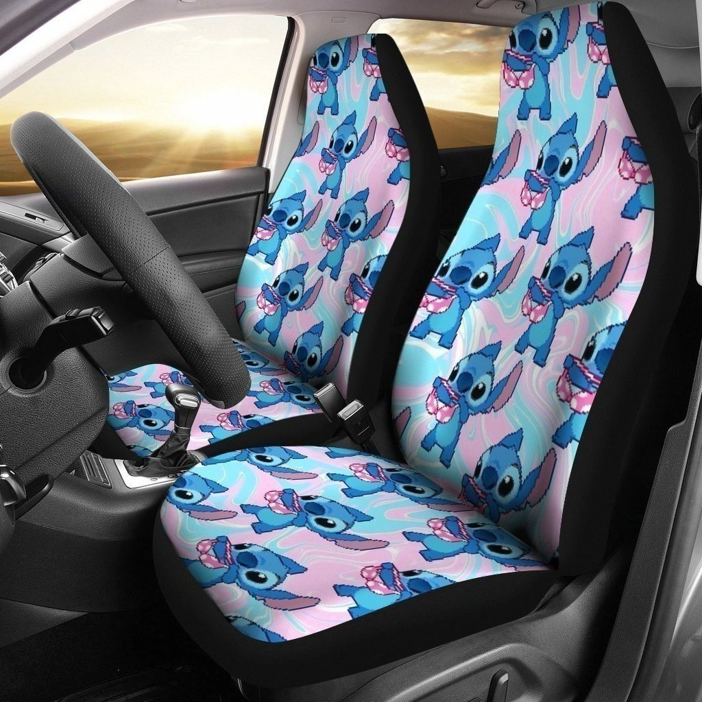 Stitch 8 Bit Car Seat Covers Funny Fan Gift Idea – Seat Covers With Leather Pattern Print Will Get 2 Pcs