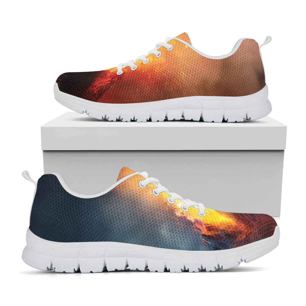 Volcano Eruption Print White Sneakers