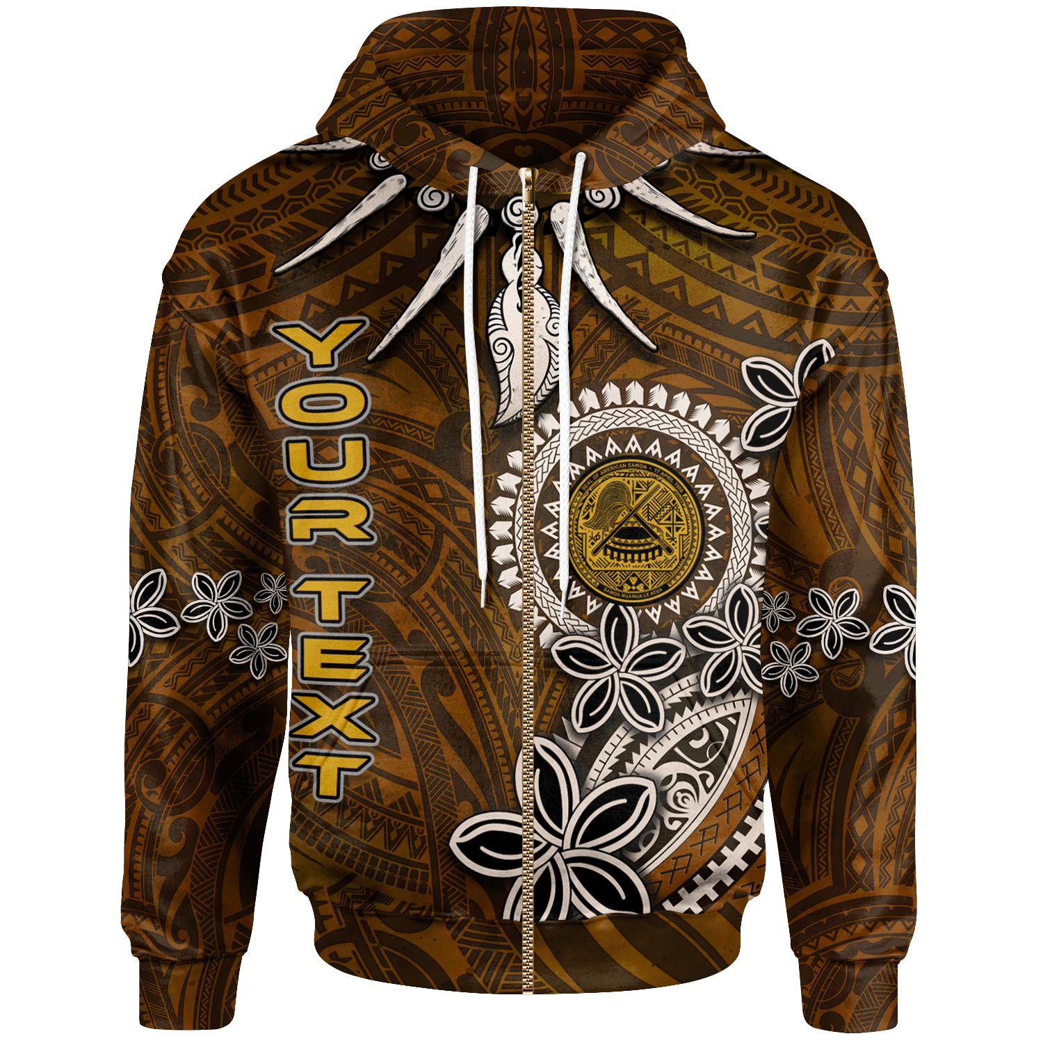 American Samoa Custom Personalised Zip Hoodie – Polynesian Boar Tusk – BN39