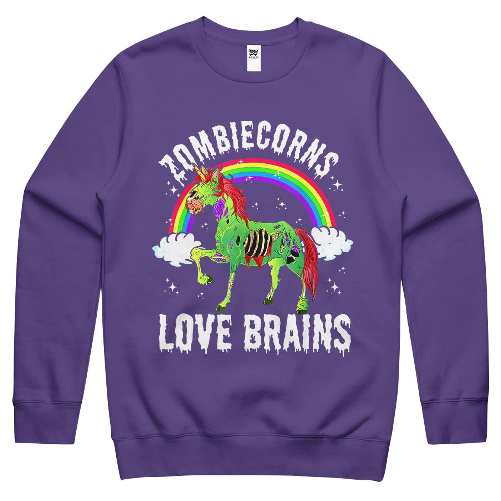 Halloween Halloween Crewneck Sweatshirt, Halloween Shirts For Women Men, Halloween Crewneck Sweatshirt, Zombiecorns Love Brains Zombie Unicorn Rainbow Halloween Crewneck Sweatshirt