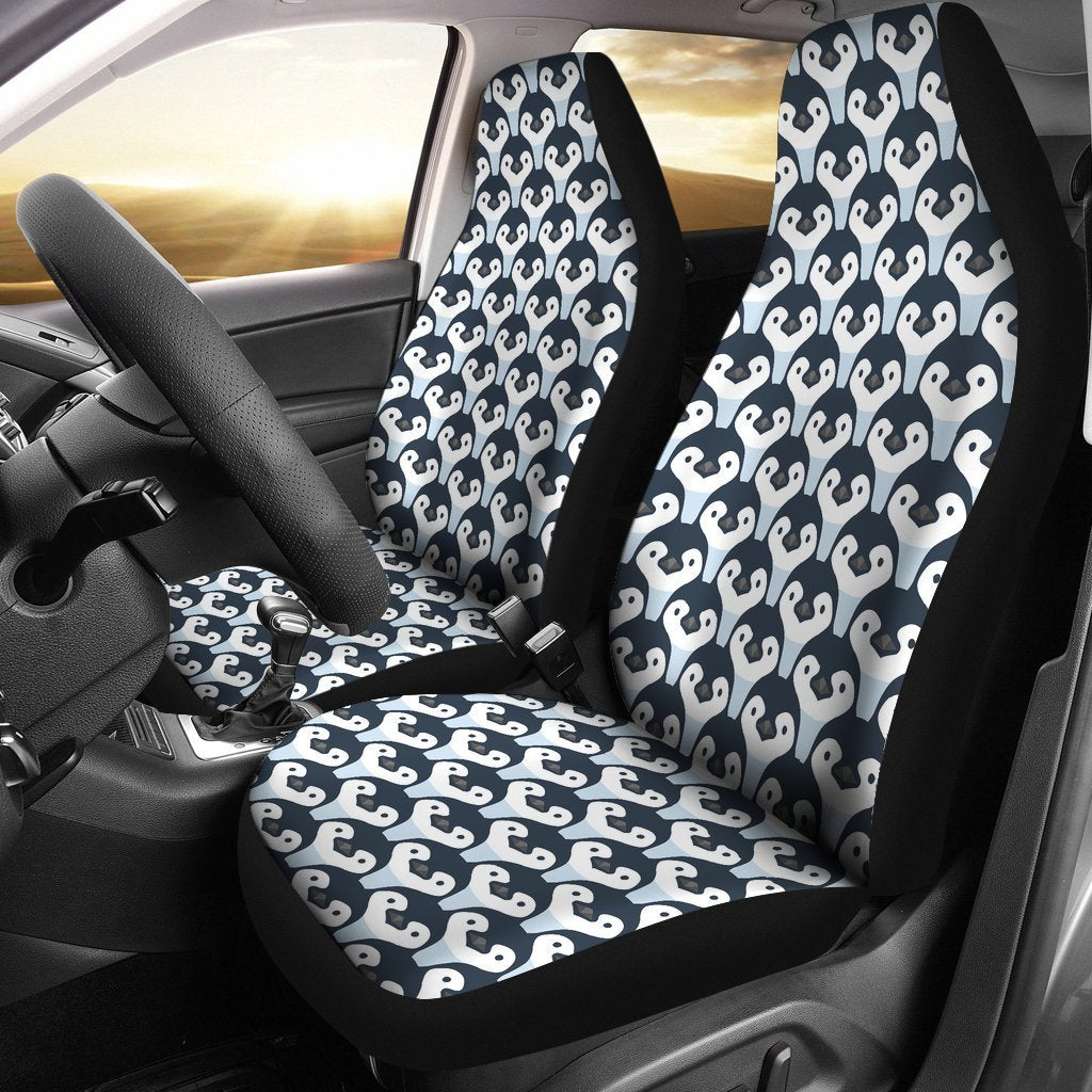 Penguin Face Pattern Print Seat Cover Car Seat Covers Set 2 Pc, Car Accessories Car Mats