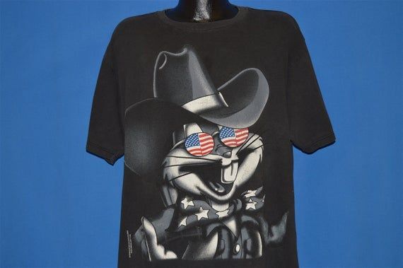 90s Cowboy Bugs Bunny American Flag Glasses t shirt Large