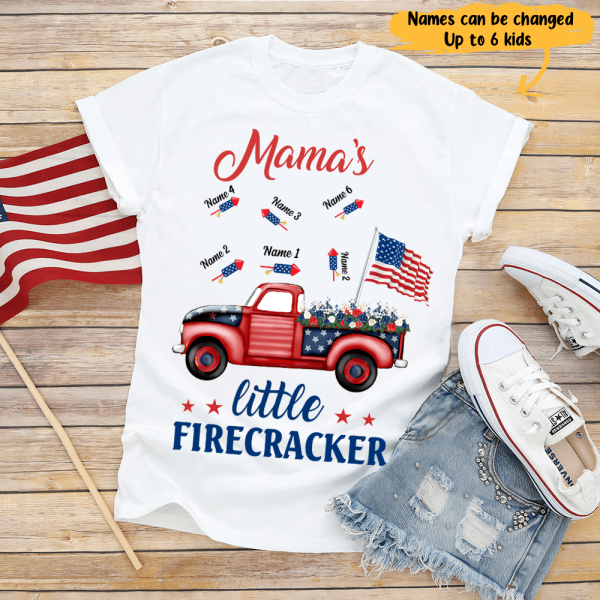 Mama’S Little Firecracker Independence Day Freedom Car Flower Custom Title Personalized Shirt