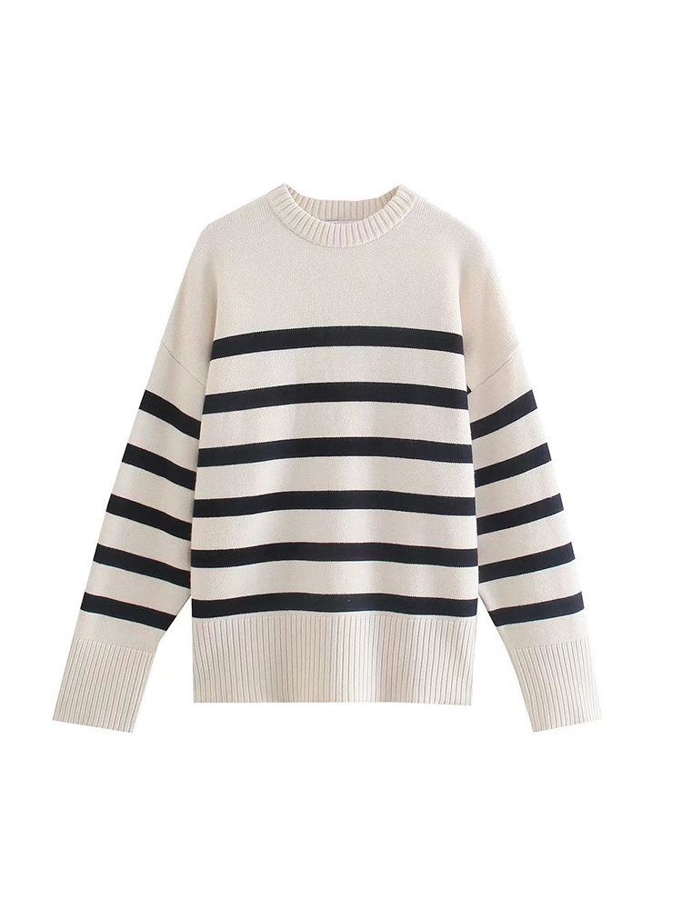 YENKYE Autumn Women 2022 Fashion Elegant Striped Knitted Sweater Jumpers O Neck Female Oversize Pullovers Chic Tops alx