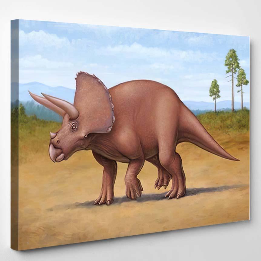 Triceratops Walking On Sunny Day Digital – Dinosaur Animals Canvas Print