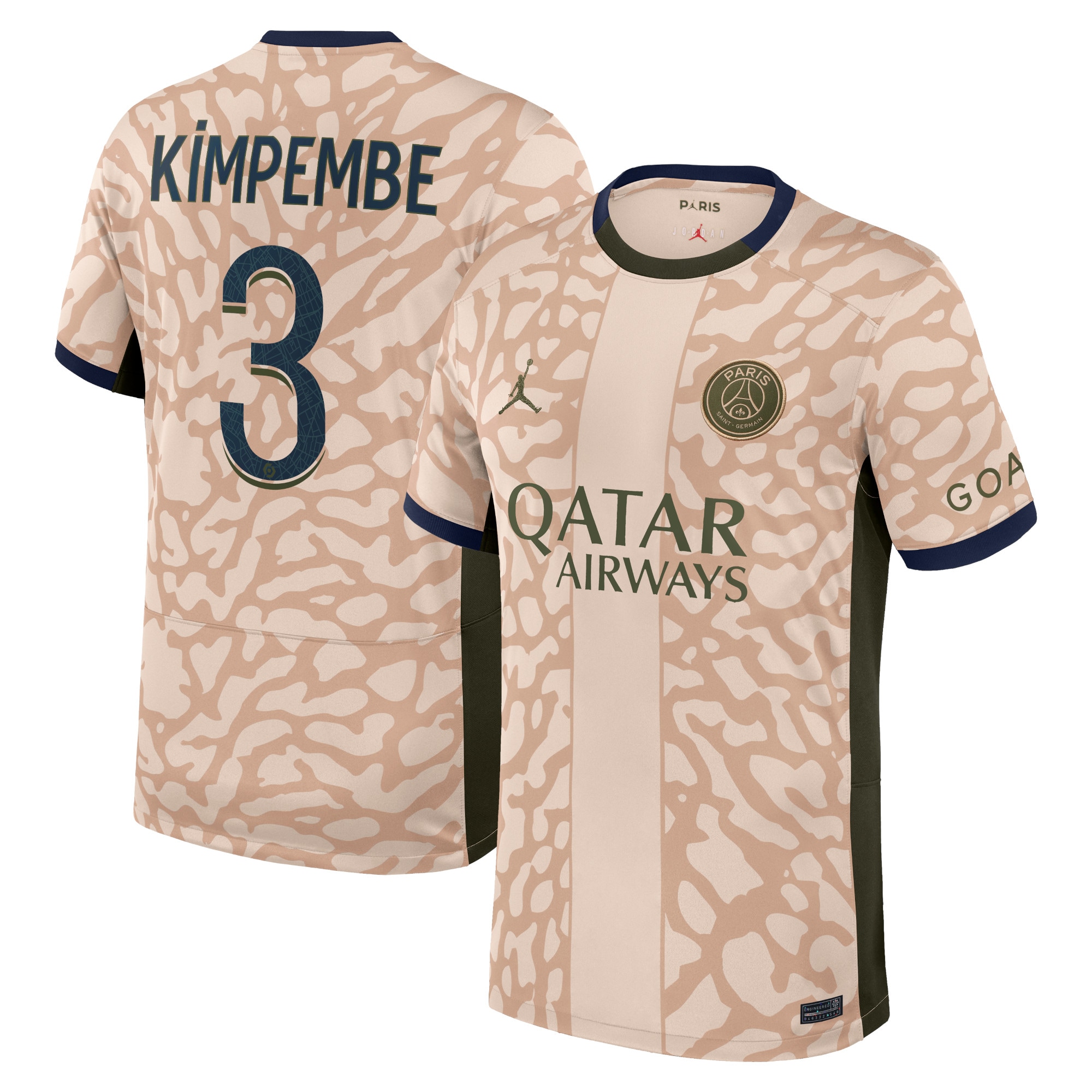 Presnel Kimpembe Paris Saint-Germain Jordan Brand 2023/24 Fourth Stadium Replica Player Jersey  Tan