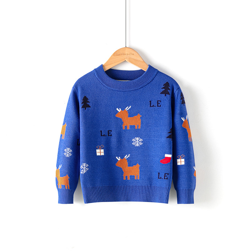 Snowflowers Deer Boys Sweaters Christmas Lovely Toddler Knitted Wear Winter Fall Children Pullover Kids Clothes alx