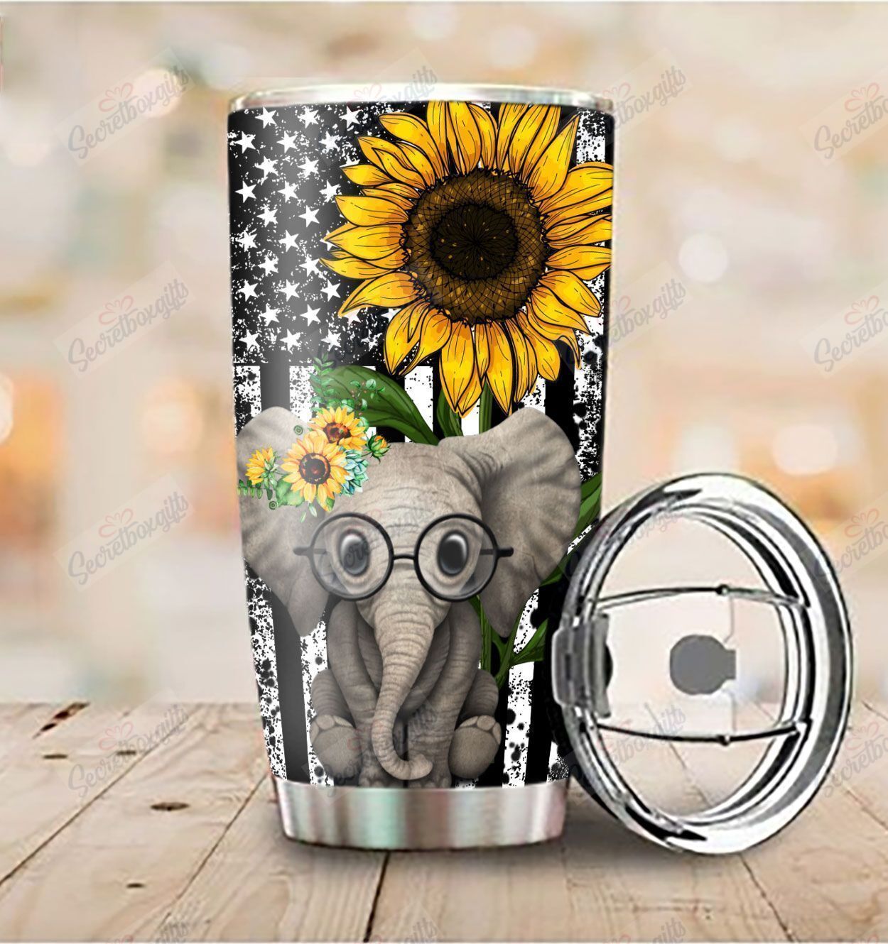 Personalized Elephant Flower Gs-Cl-Ml1803 Stainless Steel Tumbler Customize Name, Text, Number