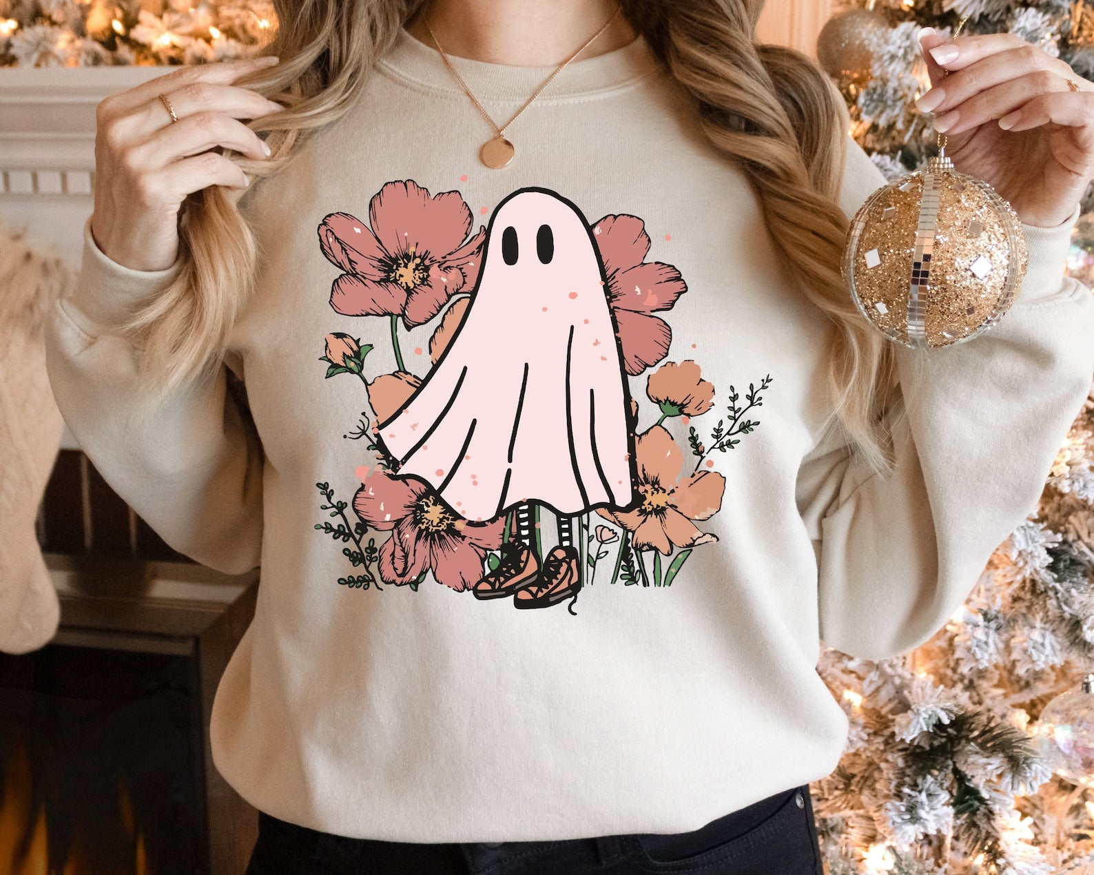 Flower Ghost 2D Crewneck Sweatshirt All Over Print Sweatshirt For Women Sweatshirt For Men