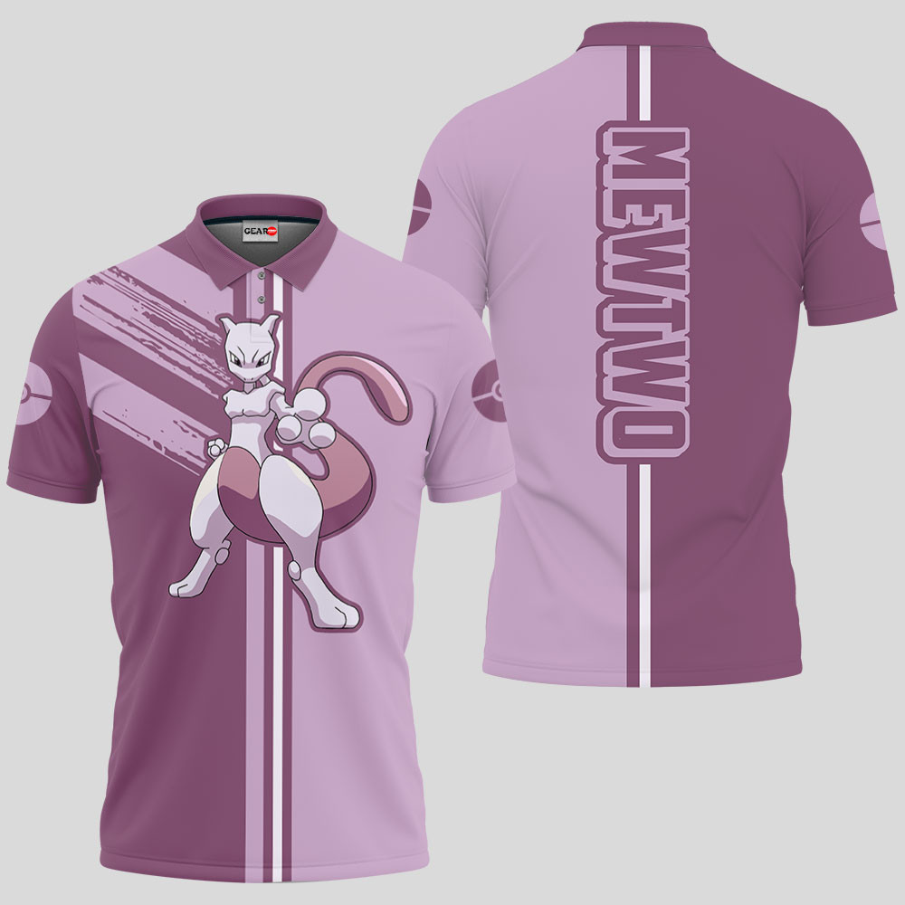 Mewtwo Polo Shirts Custom Pokemon Anime Merch Clothes