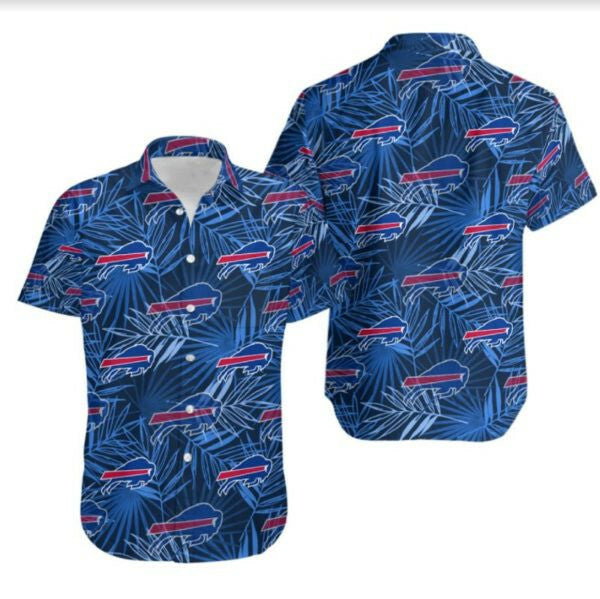 Unifinz Buffalo Bills Hawaiian Shirt Buffalo Bills Palm Leaves Blue Hawaii Shirt Buffalo Bills Aloha Shirt 2022