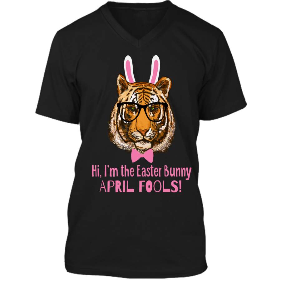 Easter Tiger Funny April Fools Easter Bunny Tee Shirt Mens Printed V-Neck T