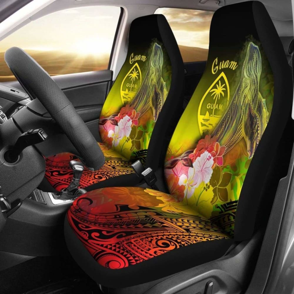 Guam Car Seat Covers – Humpback Whale With Tropical Flowers (Yellow)- 105905