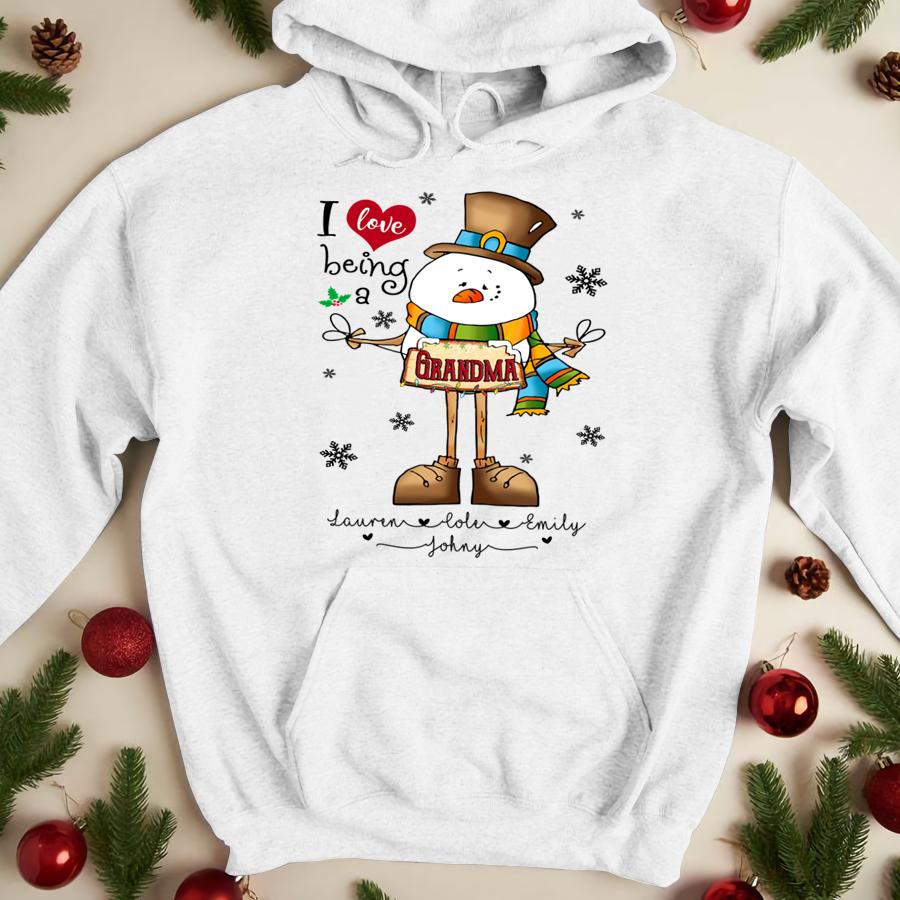 Lovelypod - Hoodie Shirt, I Love Being A Grandma Funny Snowman Christmas Shirt, Custom Grandma Gift Shirt