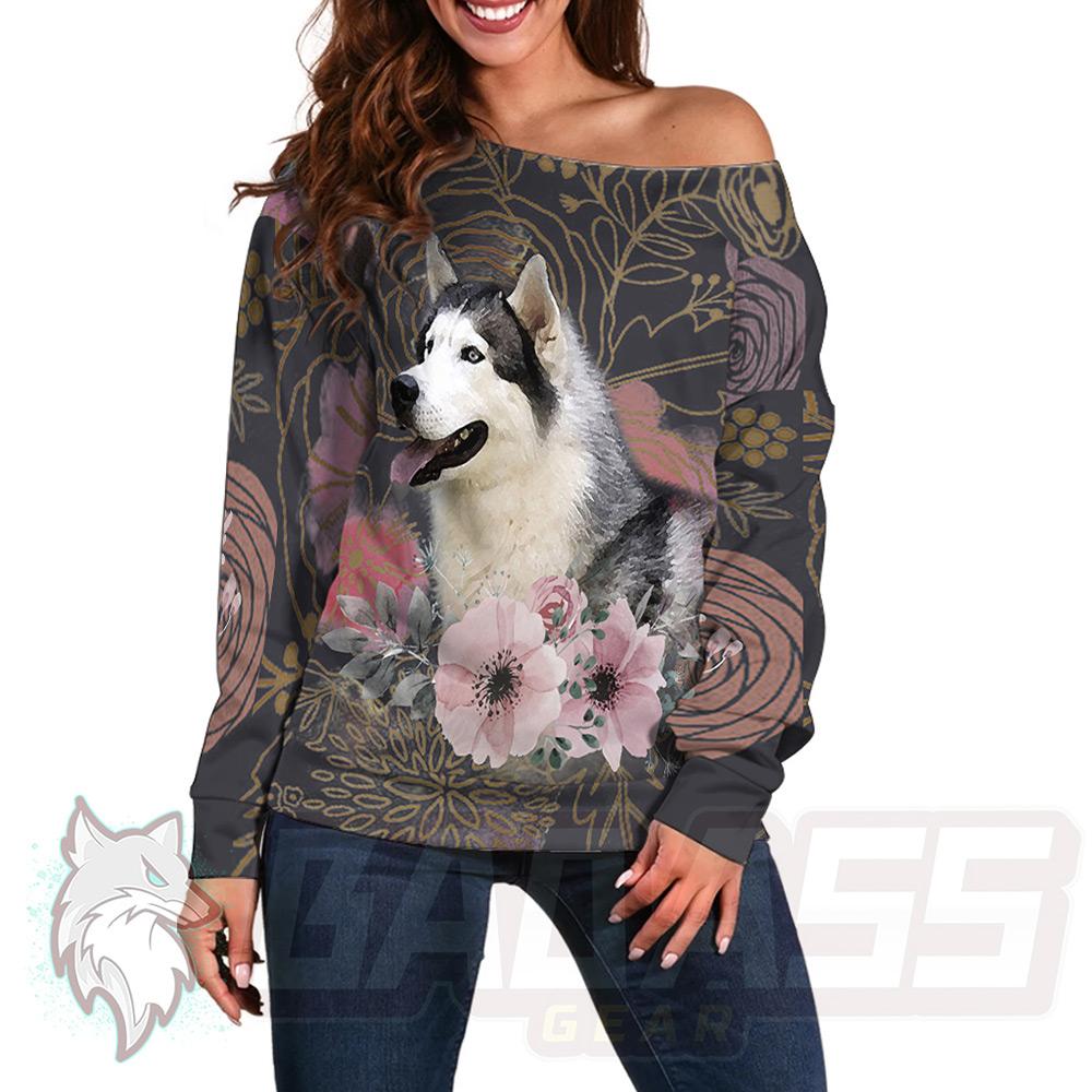 Husky and Flowers HUK-0002 Off Shoulder Sweaters
