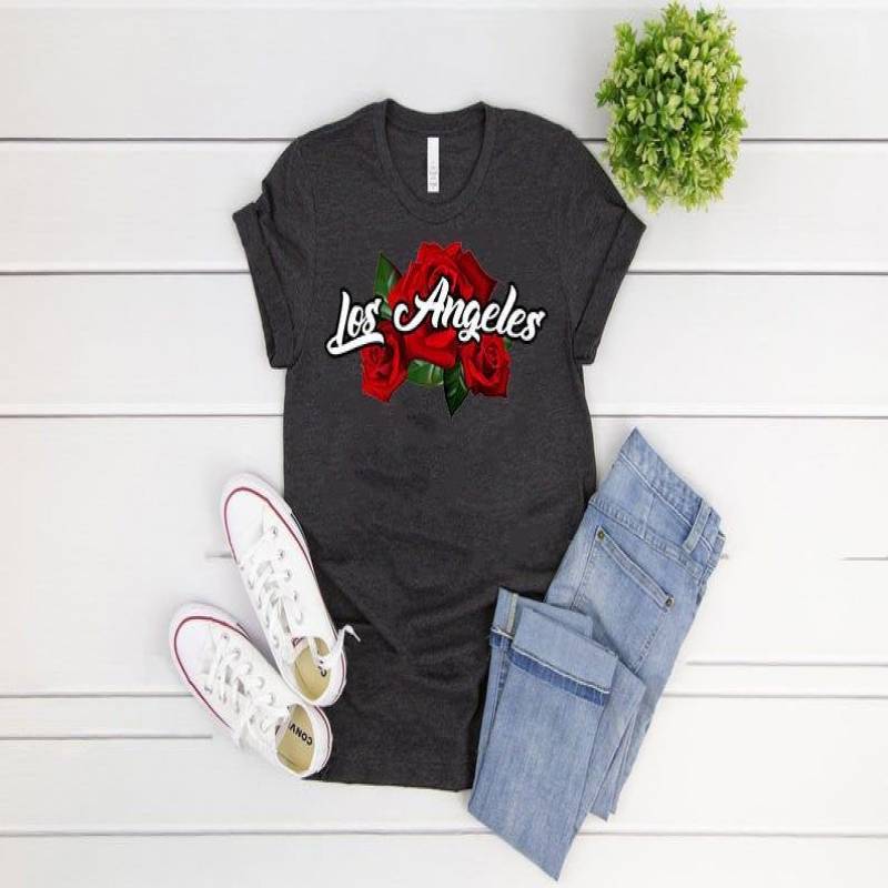 Crushtee Los Angeles T Shirt Rose T Shirt LA Shirt California Cute Shirt Unisex Long Sleeve Hoodie