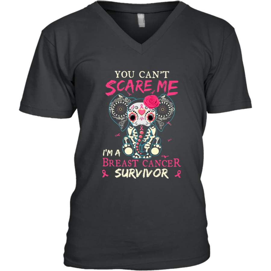 You can’t Scare Me I’m Breast Cancer Survivor Elephant Funny Men’s V-Neck