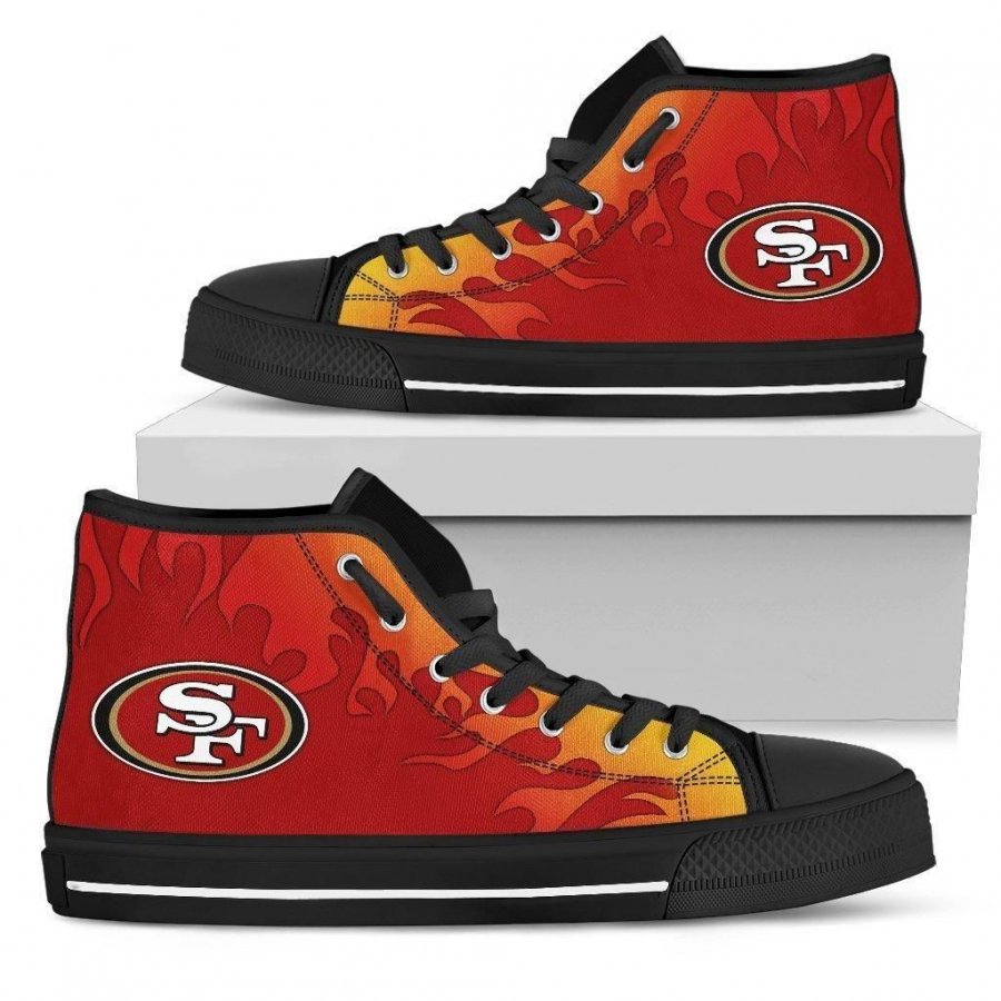 Fire Burning Fierce Strong Logo San Francisco 49ers High Top Shoes #370