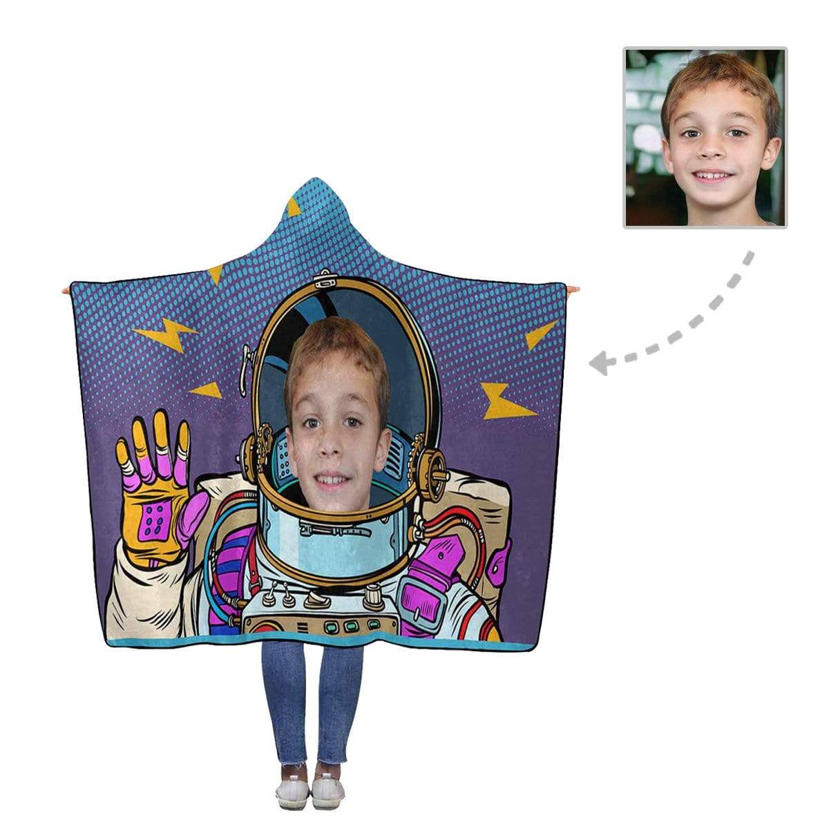 Custom Face Astronaut Flannel Hooded Blanket