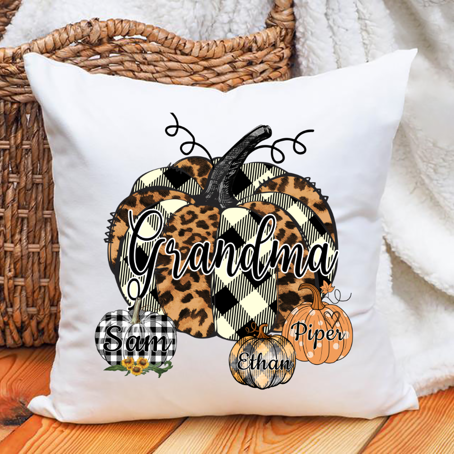 Grandma And Grandkids Pumpkin Leopard Pillow