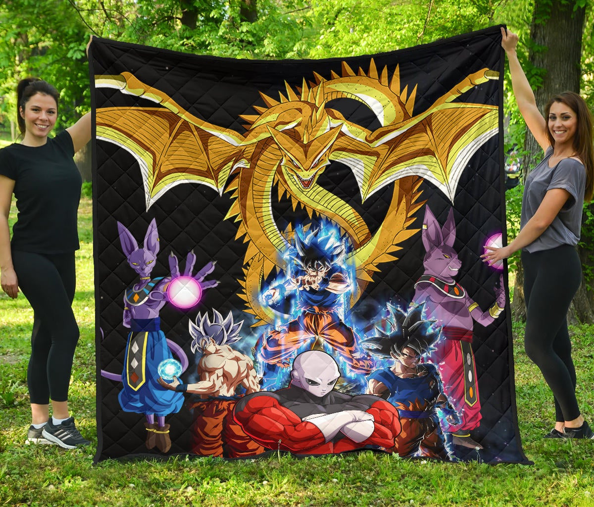 Dragon Ball Anime Db Goku Vs Villains Golden Shenron Dragon Premium Quilt Blanket