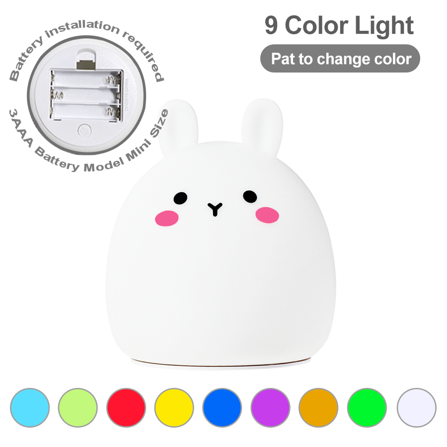 Colorful LED Night Light Silicone Cute Rabbit Room Decor Bedroom Bedside Led Lamp Soft Touch Sensor Table Lamp For Children Baby alx