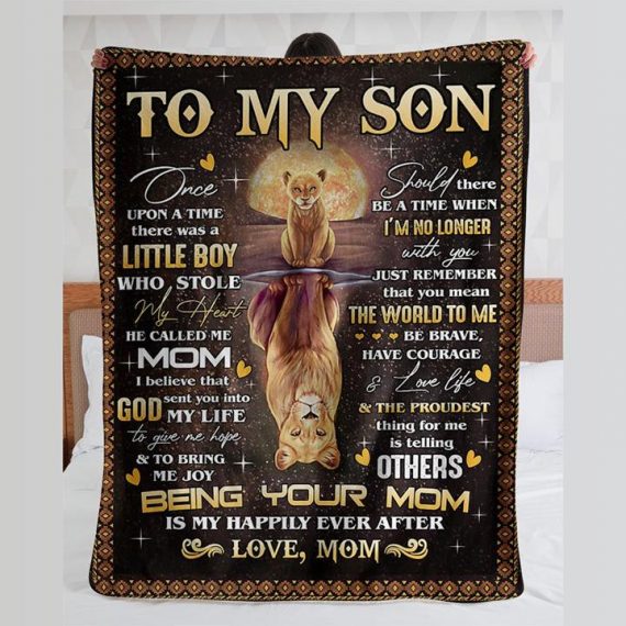 To My Son Lion Mom And Son Sherpa And Quilt Blanket Mother Day Cp