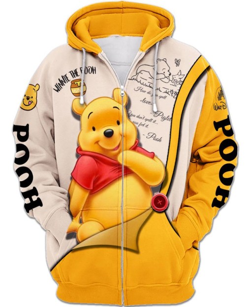 Adorable Winnie The Pooh Zip Up Hoodie Gift For Anime Fan 3D Full Printing Zipper 7886