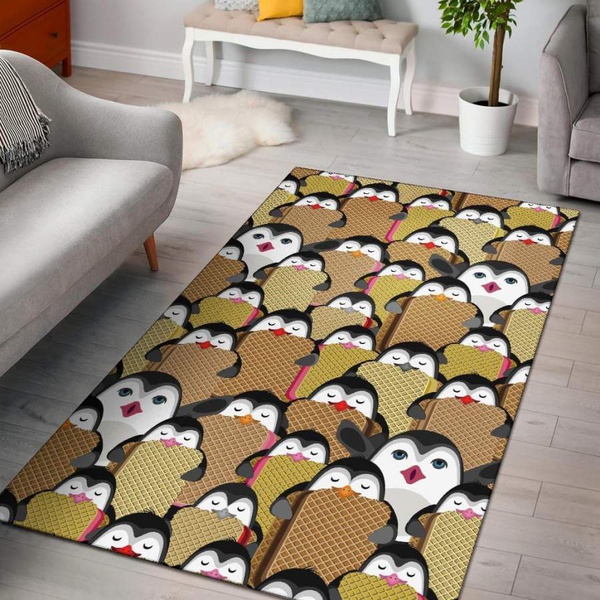 Penguin Waffle Pattern Print Area Rug